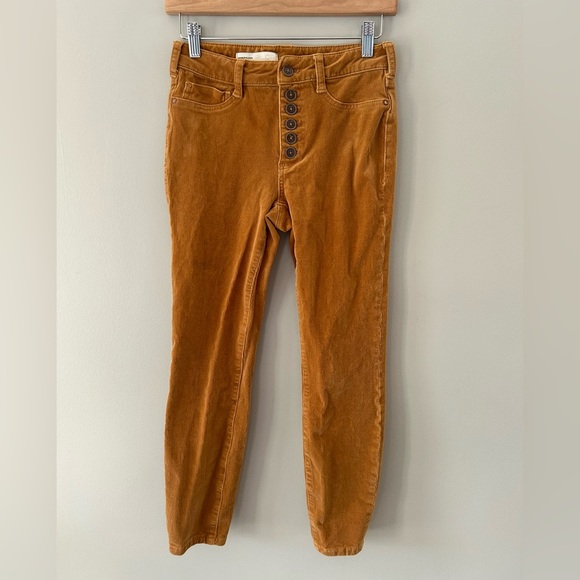 ❄️PILCRO Anthropologie Mustard Yellow Corduroy Button Fly Cropped Skinny Jeans - Picture 2 of 6
